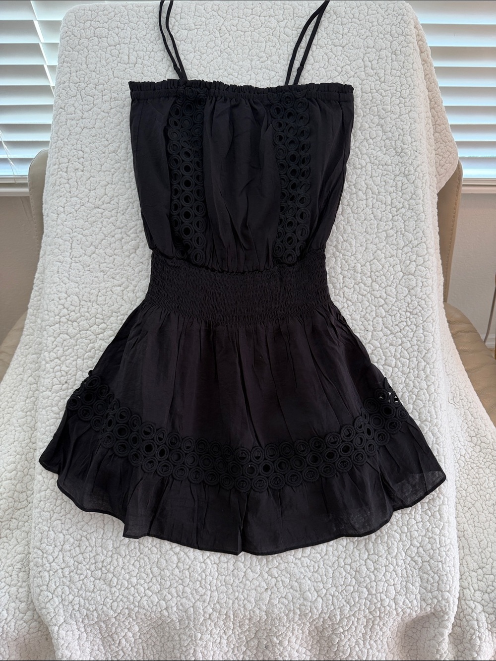 Elan Black Spaghetti Strap Eyelet Mini Dress Small
